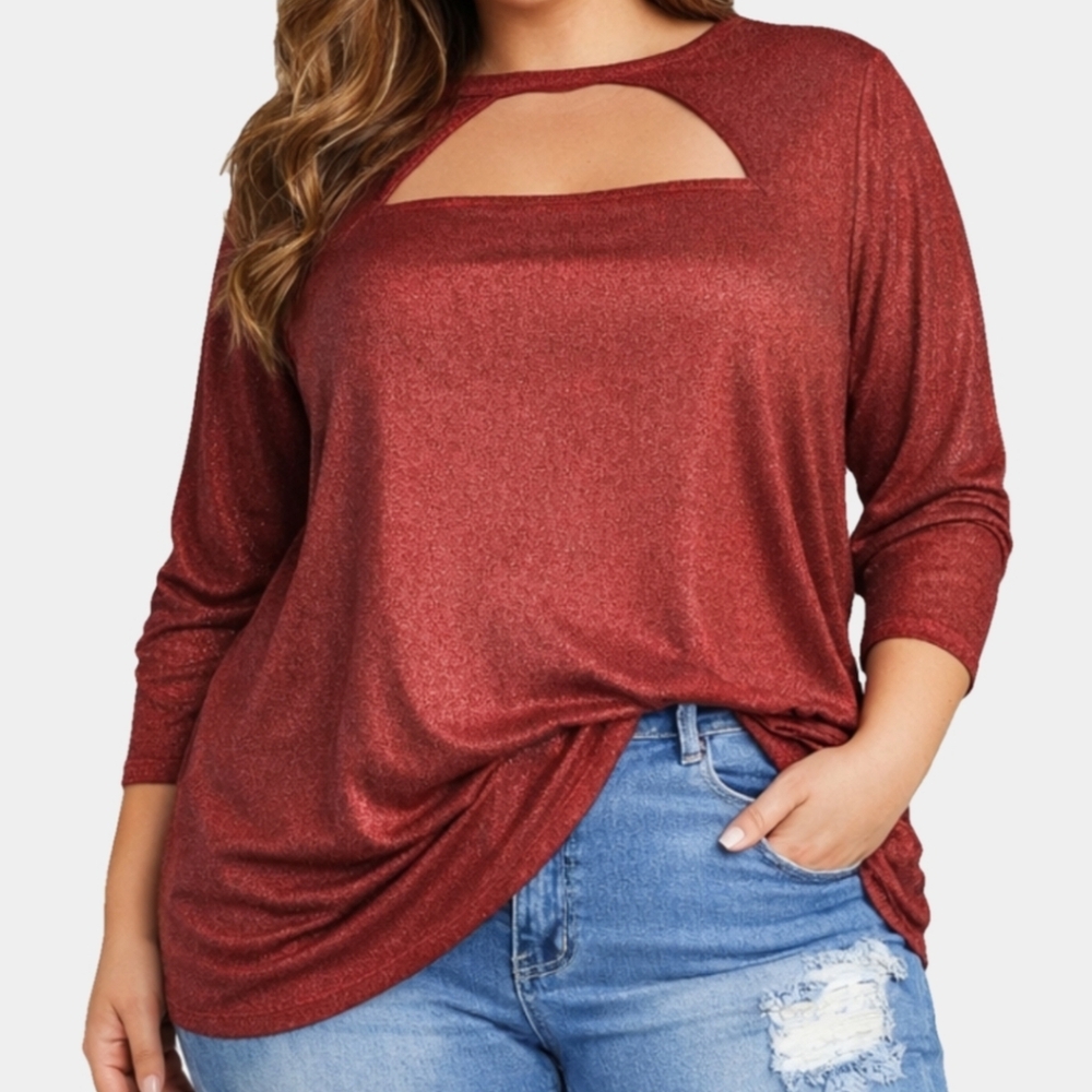 Lane Bryant Classic Cutout Metallic 3/4 Sleeve Shimmer Blouse Size 18/20